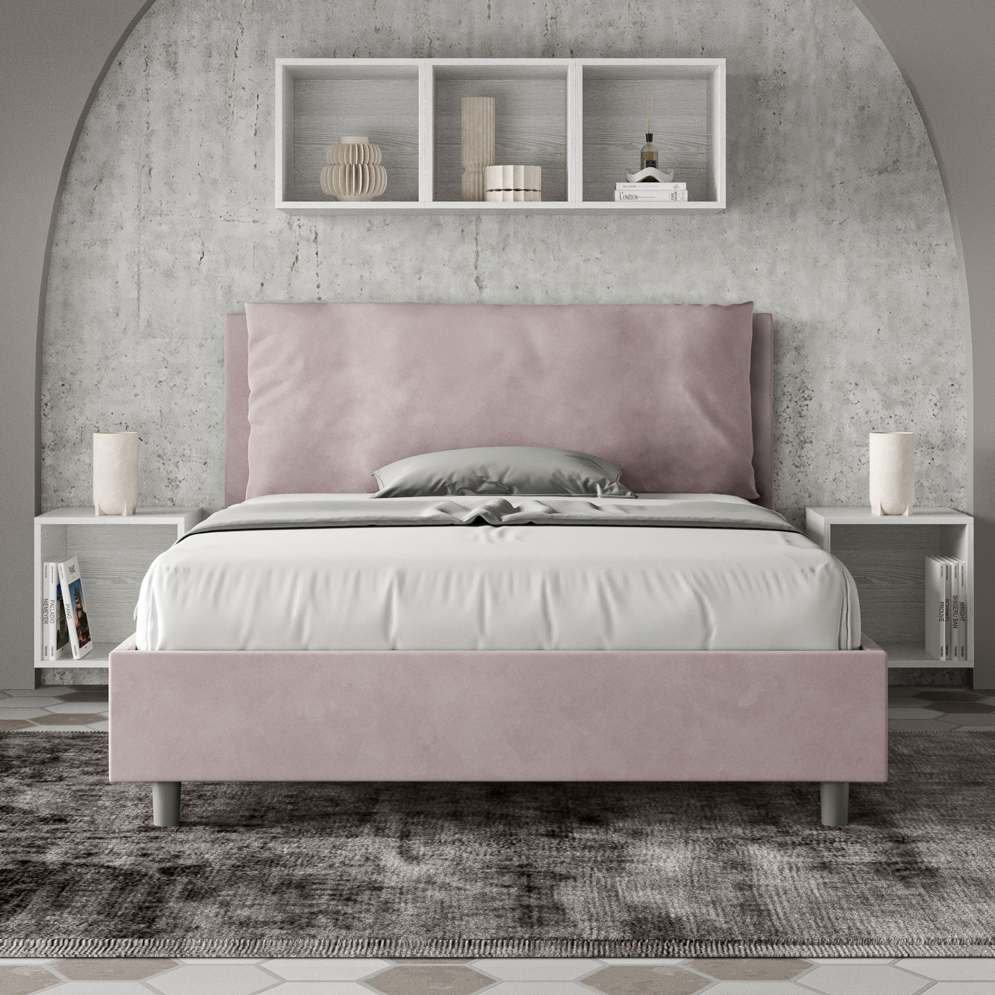Letto Matrimoniale Francese 140x190 cm Senza Rete Imbottito in Microfibra Antea Large Glicine...