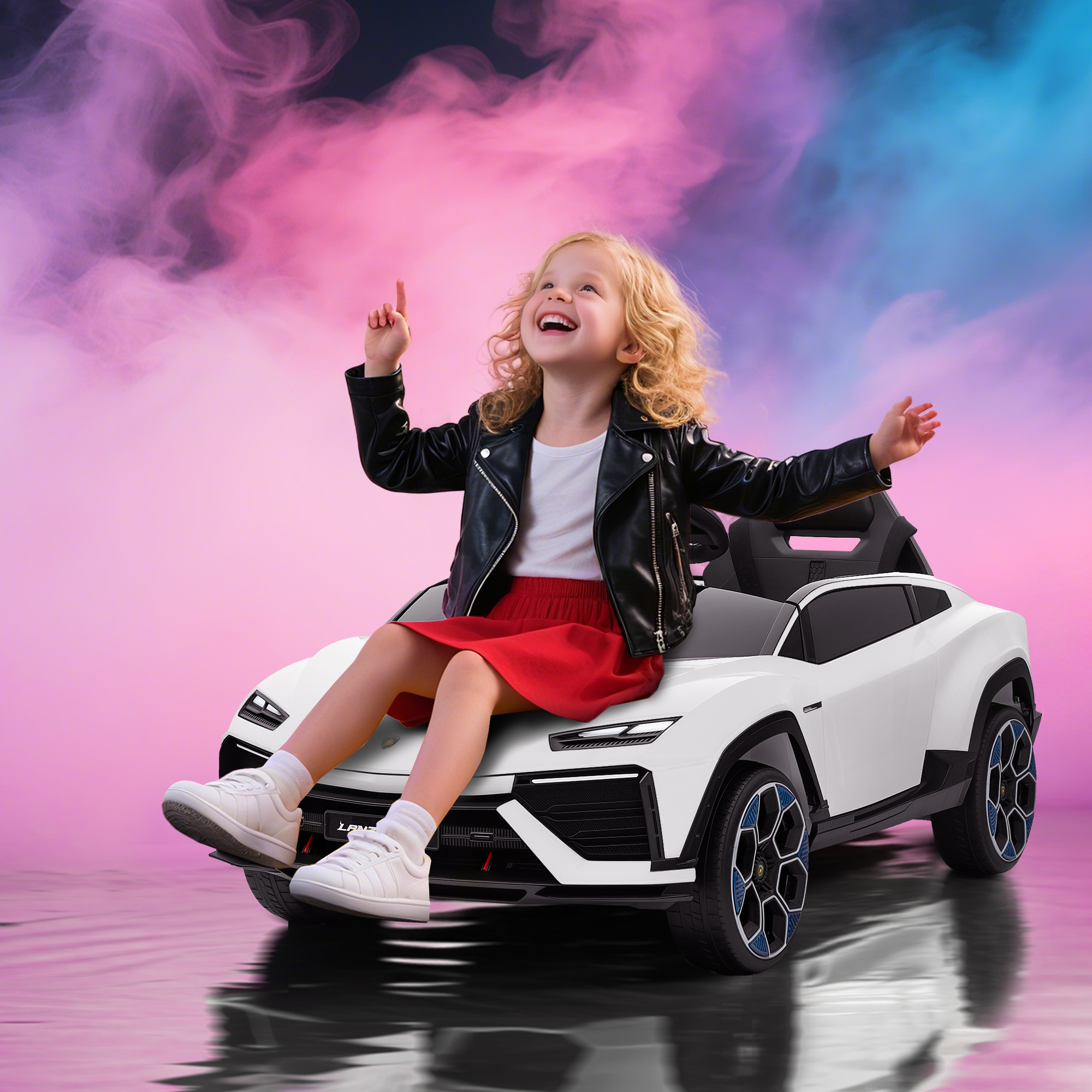 Macchina Elettrica per Bambini 101.5x49x43 cm Licenza Lamborghini 12V con Luci LED Clacson e Telecomando Bianca...