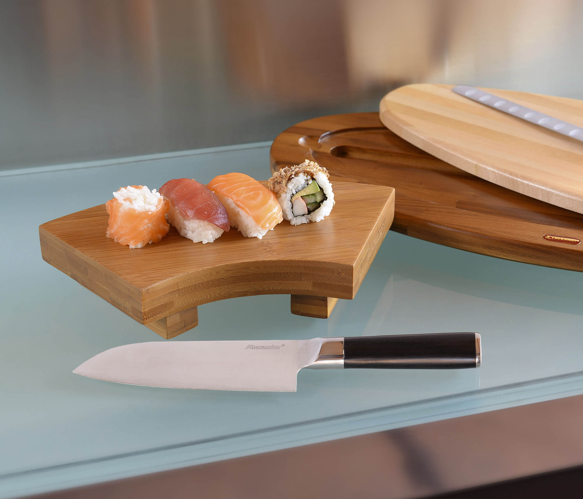 Set Sushi con Coltello Santoku e Tagliere in Bamboo Alexander...