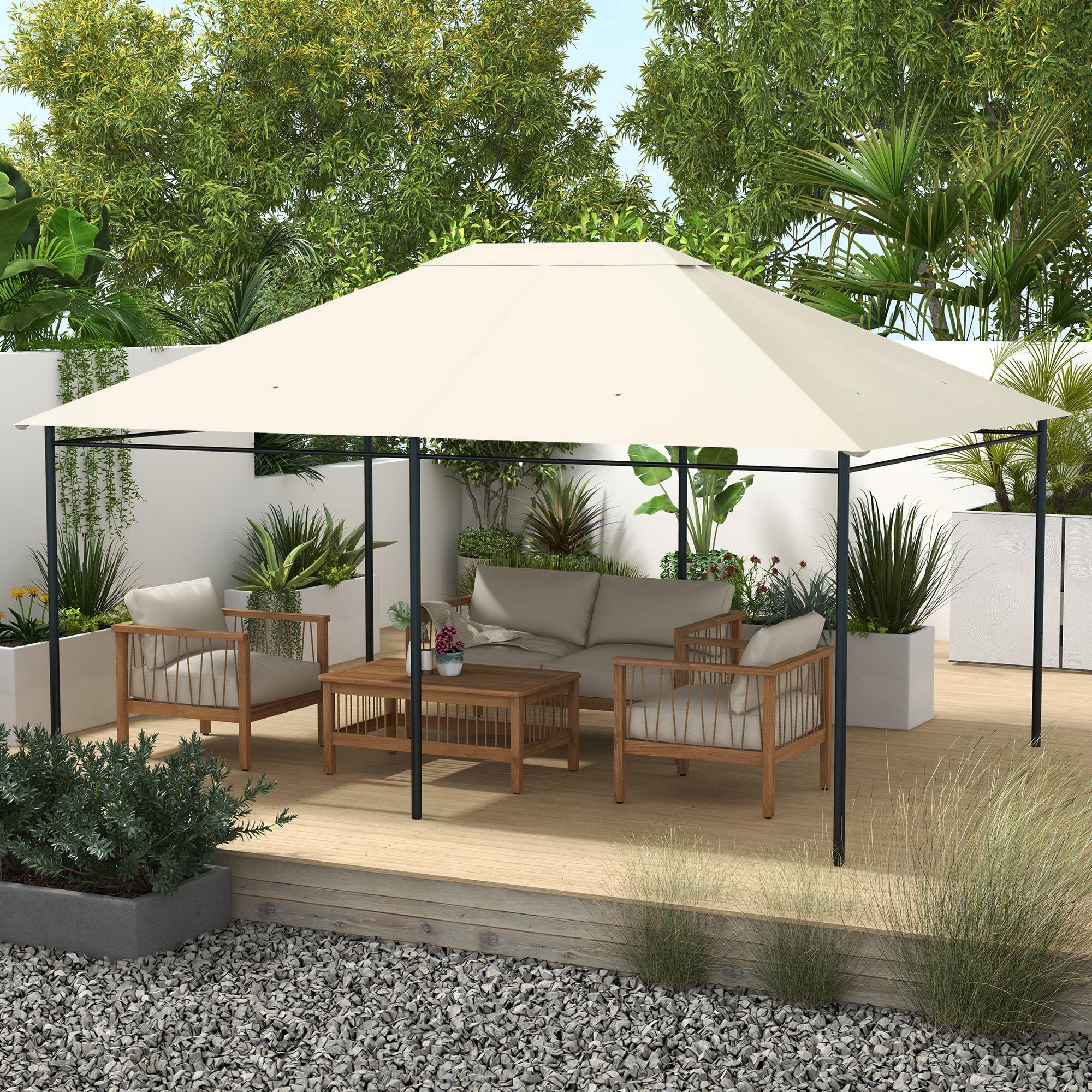 Tetto di Ricambio 4x3 m per Gazebo Anti UV con Presa d'Aria in Poliestere Bianco Crema...