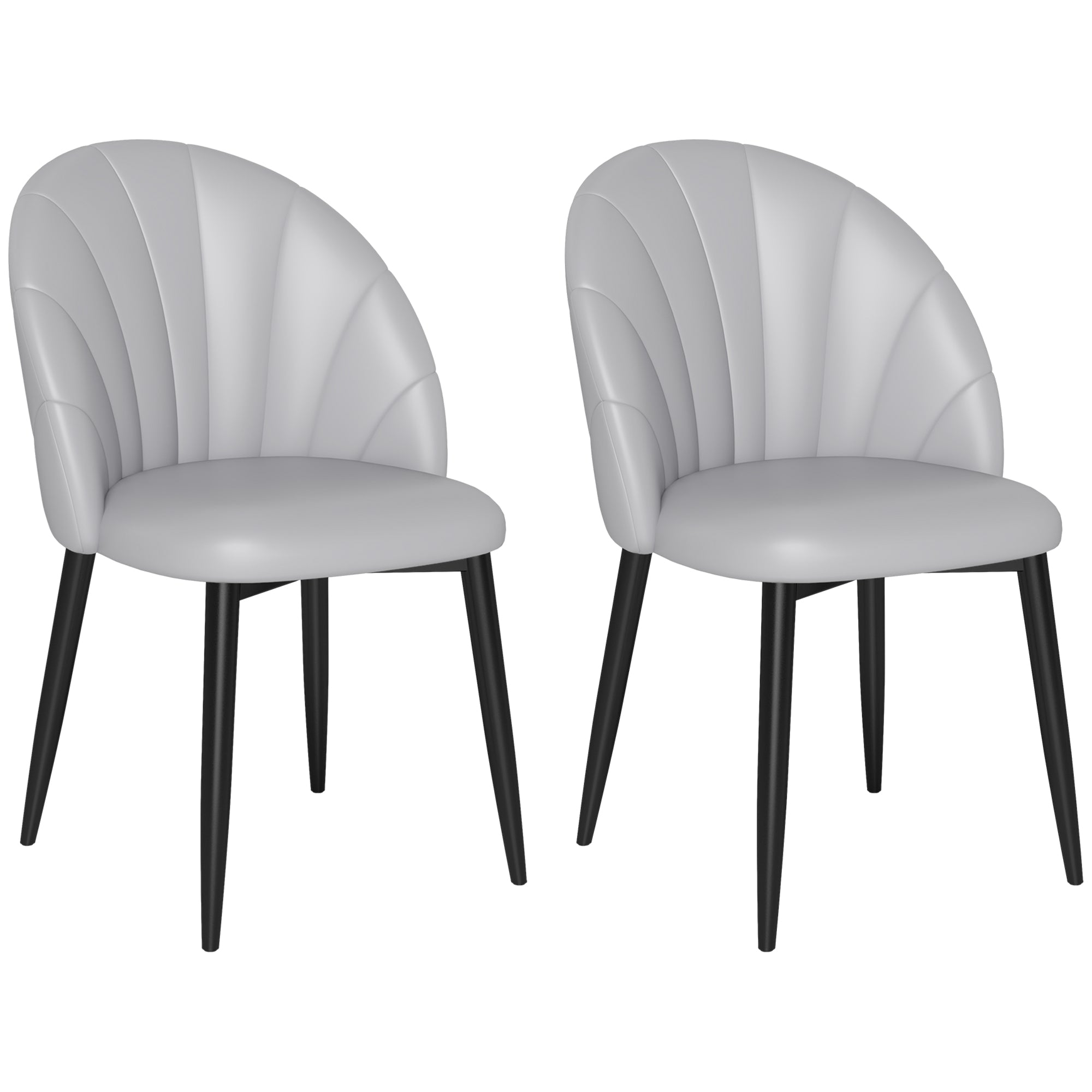 Set 2 Sedie da Pranzo Schienale a Conchiglia in Pelle PU Grigio Chiaro