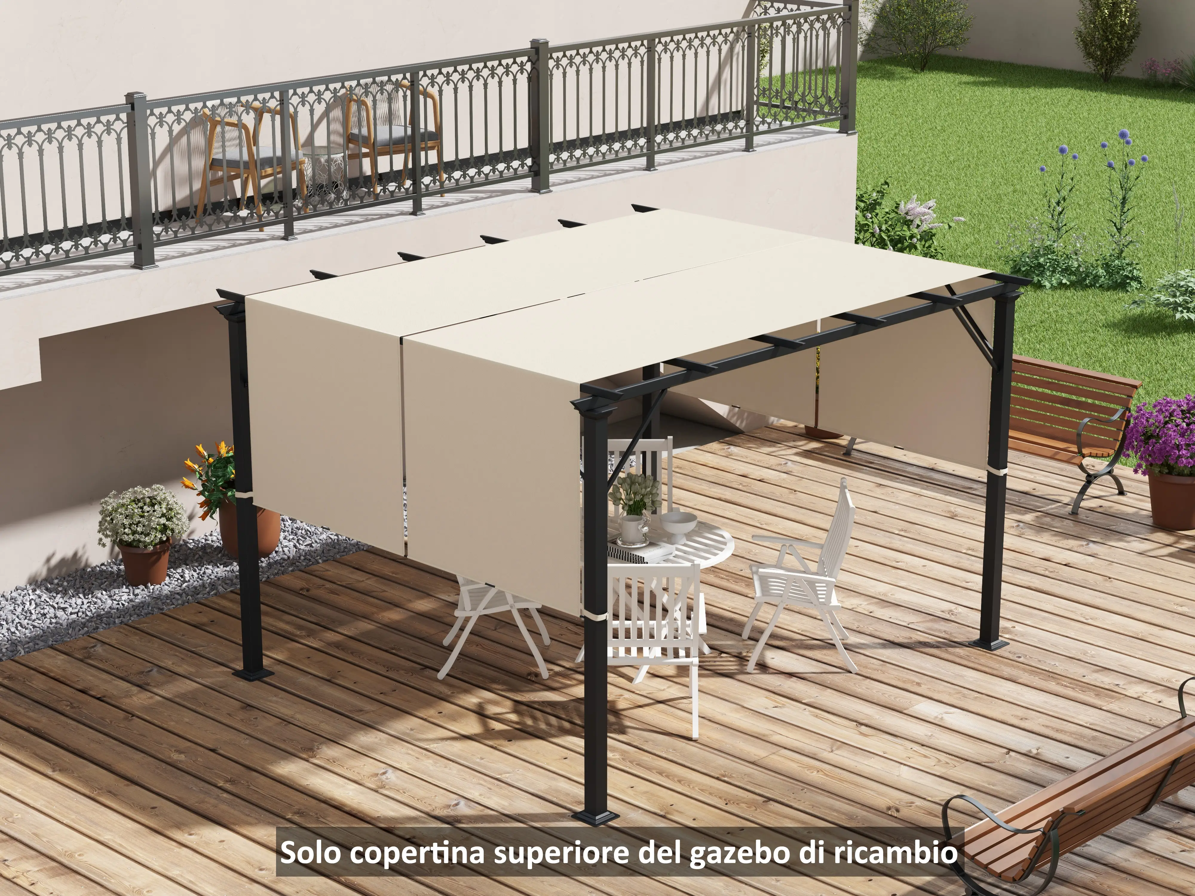 Copertura per Gazebo Pergola 3x3 m 488x122 cm in PE Impermeabile Cachi...