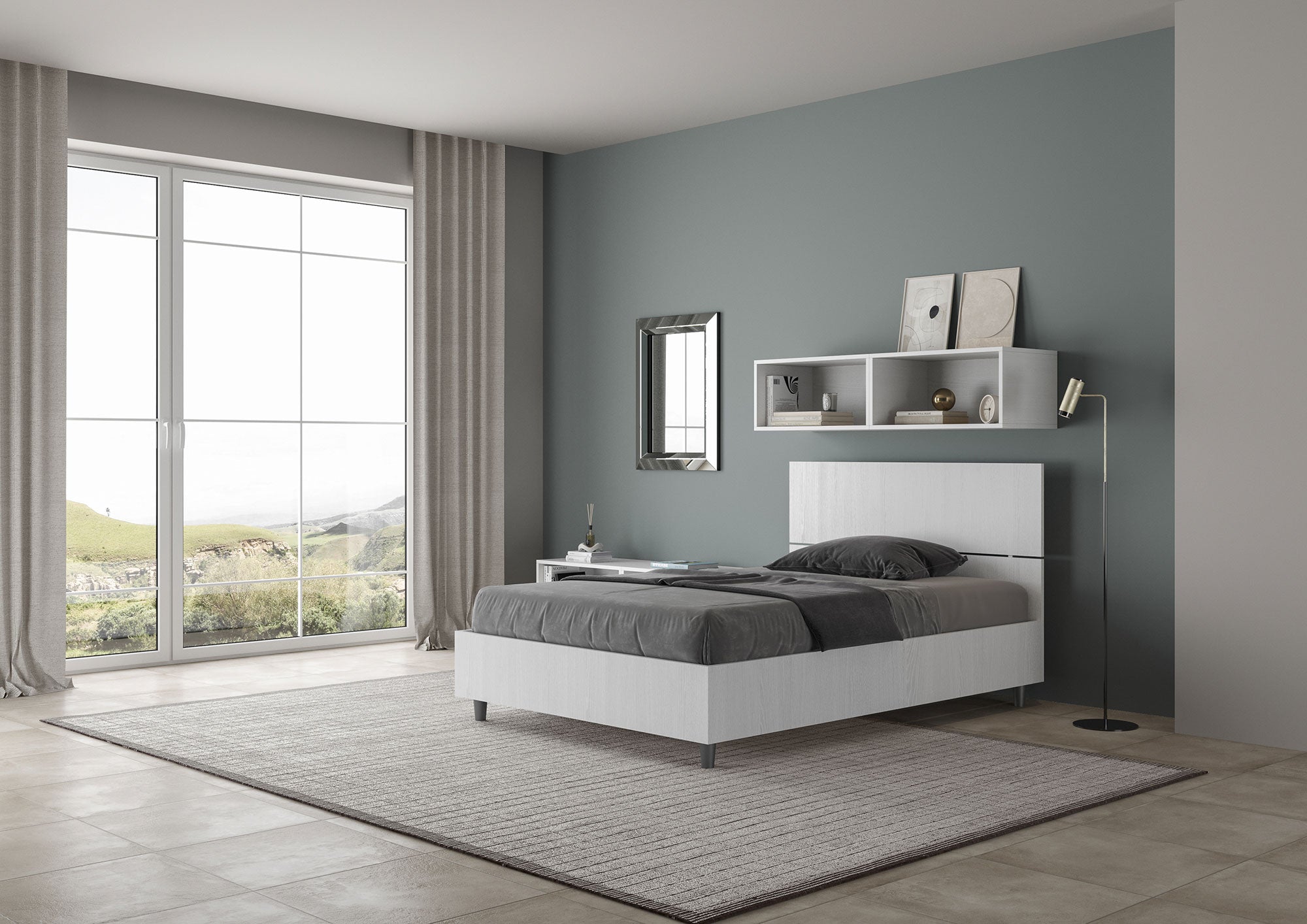 Letto 1 Piazza e Mezzo 120x200 cm Senza Rete Testata Dritta Demas Bianco Frassino...