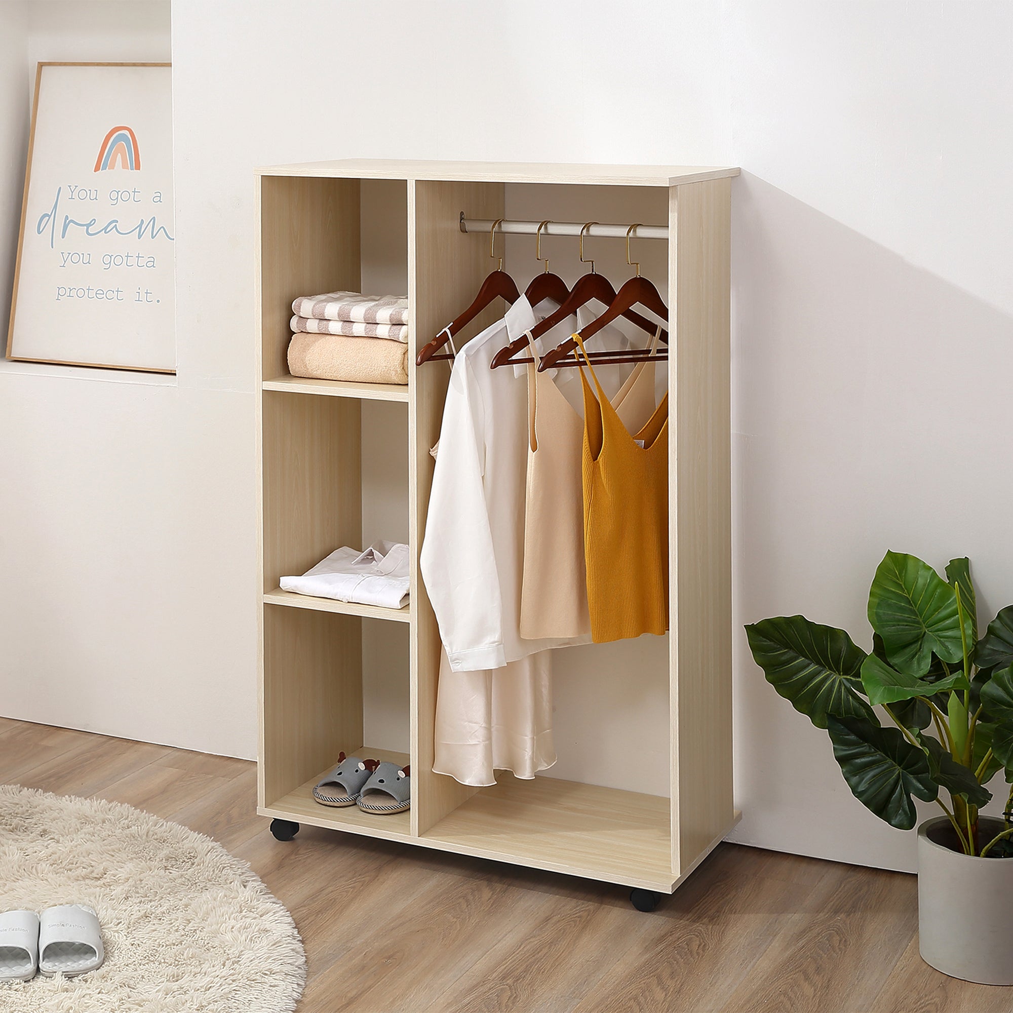 Mobile Appendiabiti 3 Ripiani 80x40x128 cm con Ruote Colore Legno...