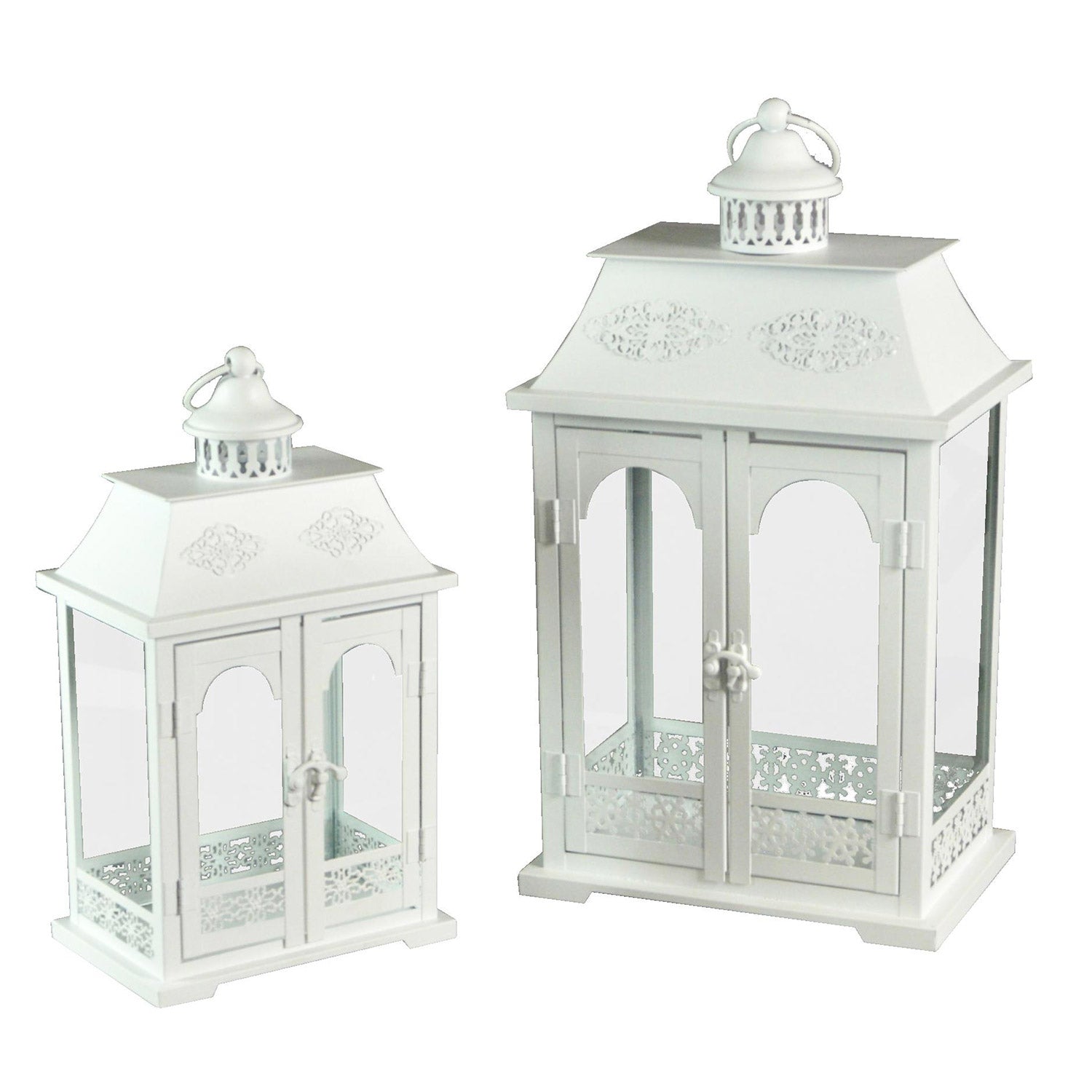 Image of Set 2 Lanterne in Metallo bianco rettangolare