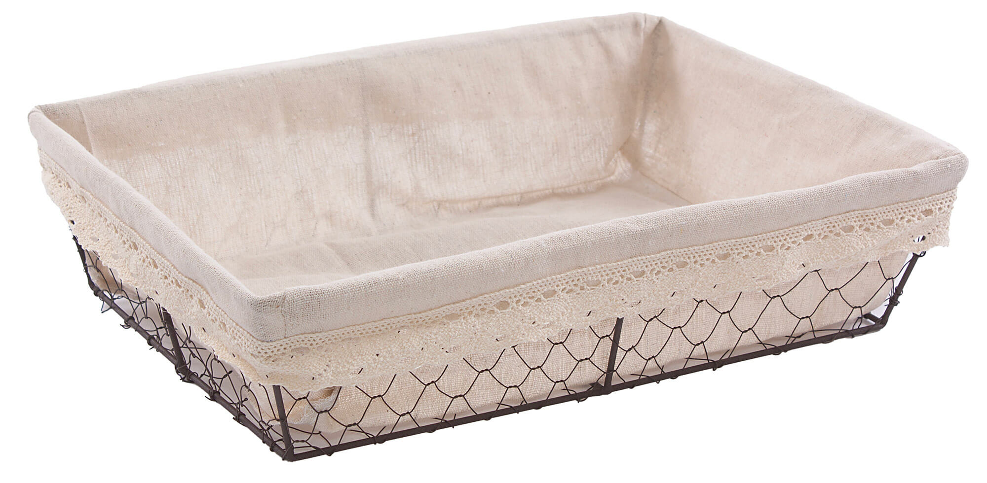 Cestino 39x29xH10 cm in Metallo e Cotone Nero e Ecrù