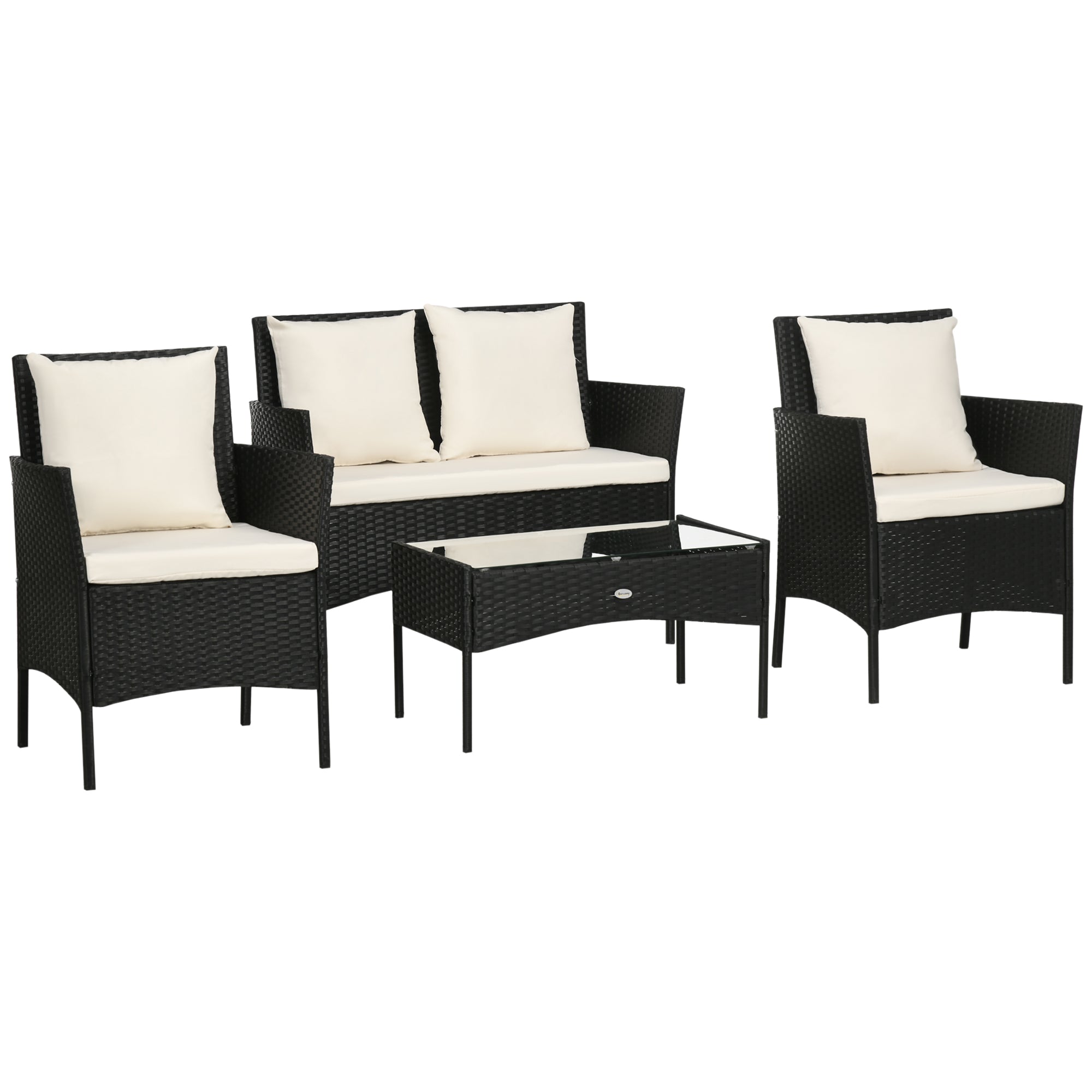 Image of Set Salotto da Giardino Divano 2 Poltrone e Tavolino in Rattan PE Nero