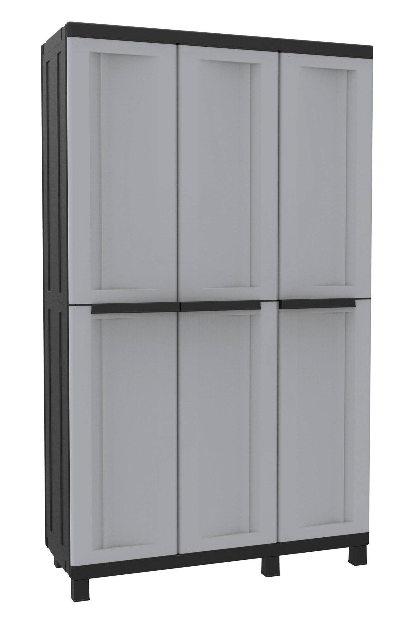Image of Armadio Portascope Modulare da Esterno 102x39x170 cm 3 Ante 3 Ripiani in Polipropilene Twist Grigio e Nero