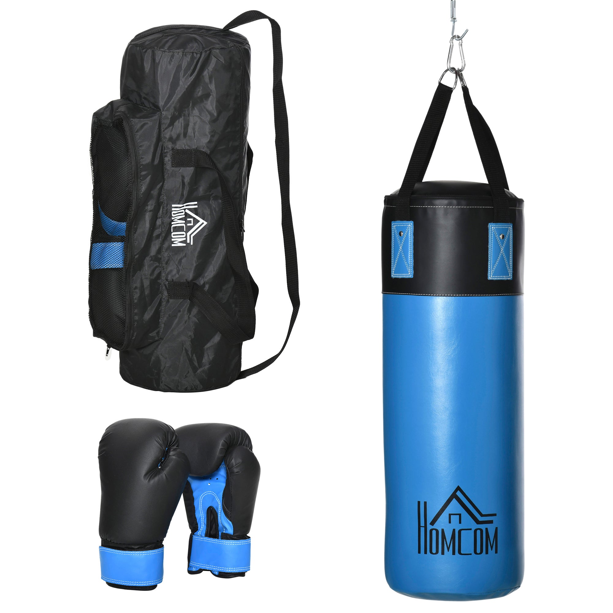 Image of Set Sacco da Boxe da Appendere Sacco per Pugilato a 3 Strati Guantoni e Borsa di Trasporto Blu