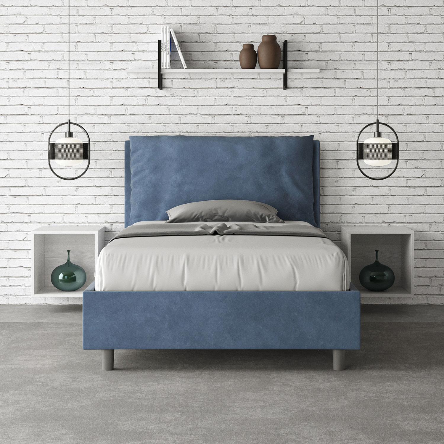 Letto 1 Piazza E Mezzo 120x200 cm Senza Rete Imbottito in Microfibra Antea Large Blu...