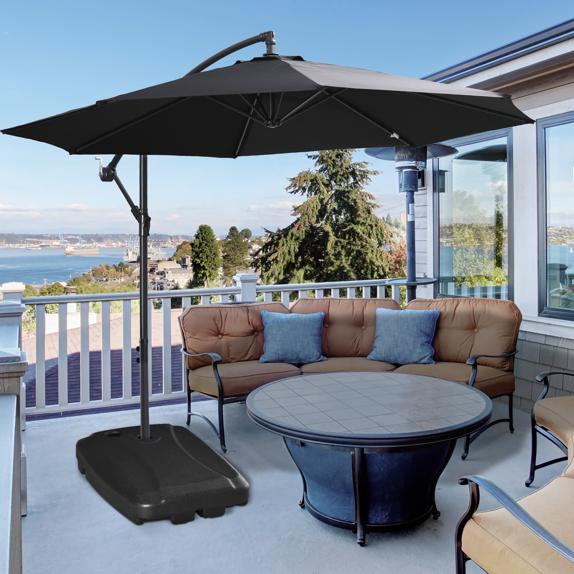 Base Per Ombrellone Outsunny In HDPE, 4 Pezzi Riempibili Con Acqua O Sabbia, Connettori Inclusi, 104x104 Cm, Nera