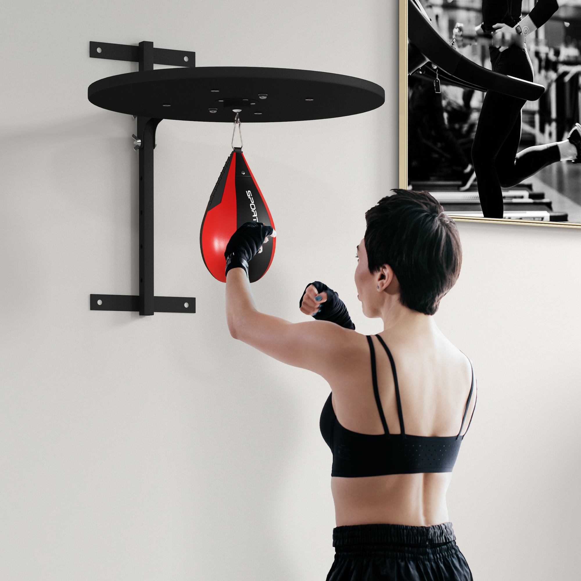 Punching Ball a Muro con Speed Bag Girevole a 360° e Regolabile su 7 Altezze Nero e Rosso...