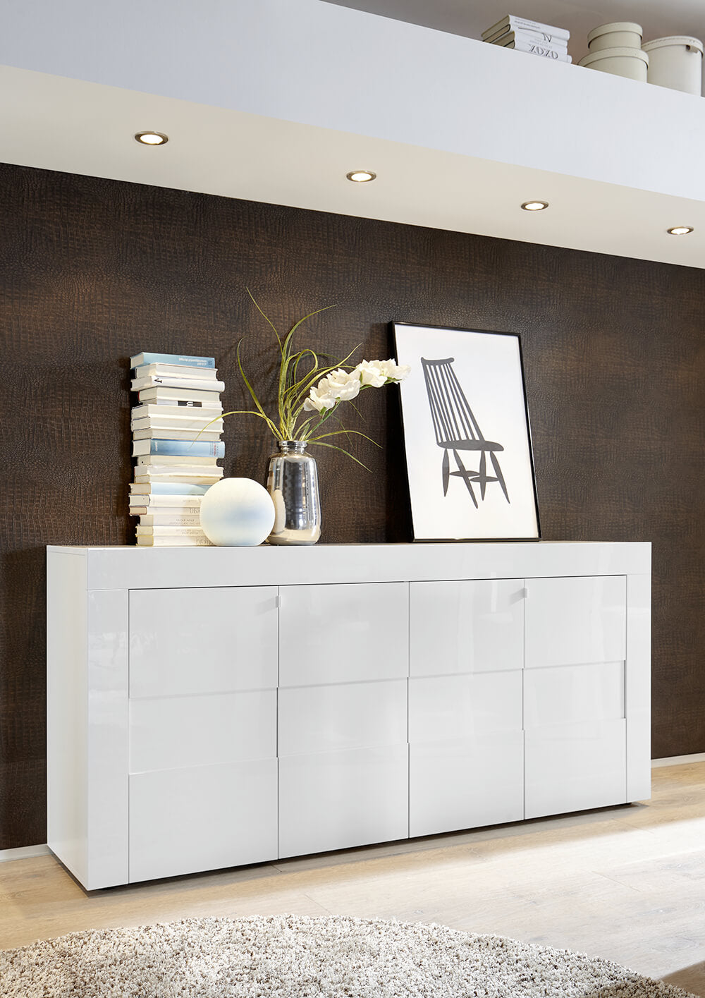 Credenza Mobile da Salotto 4 Porte 181x42x84cm TFT Build Bianco Lucido
