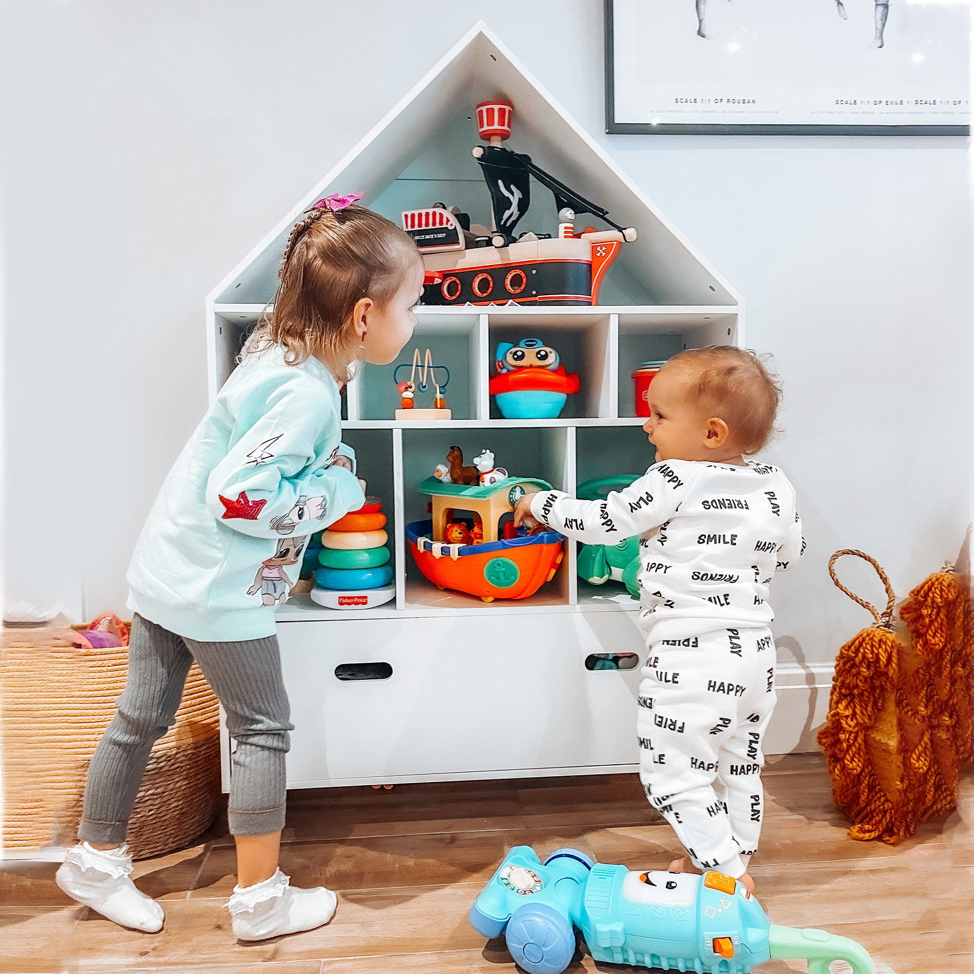 Libreria Scaffale Portagiochi per Cameretta 82x30x126 cm Bianca...