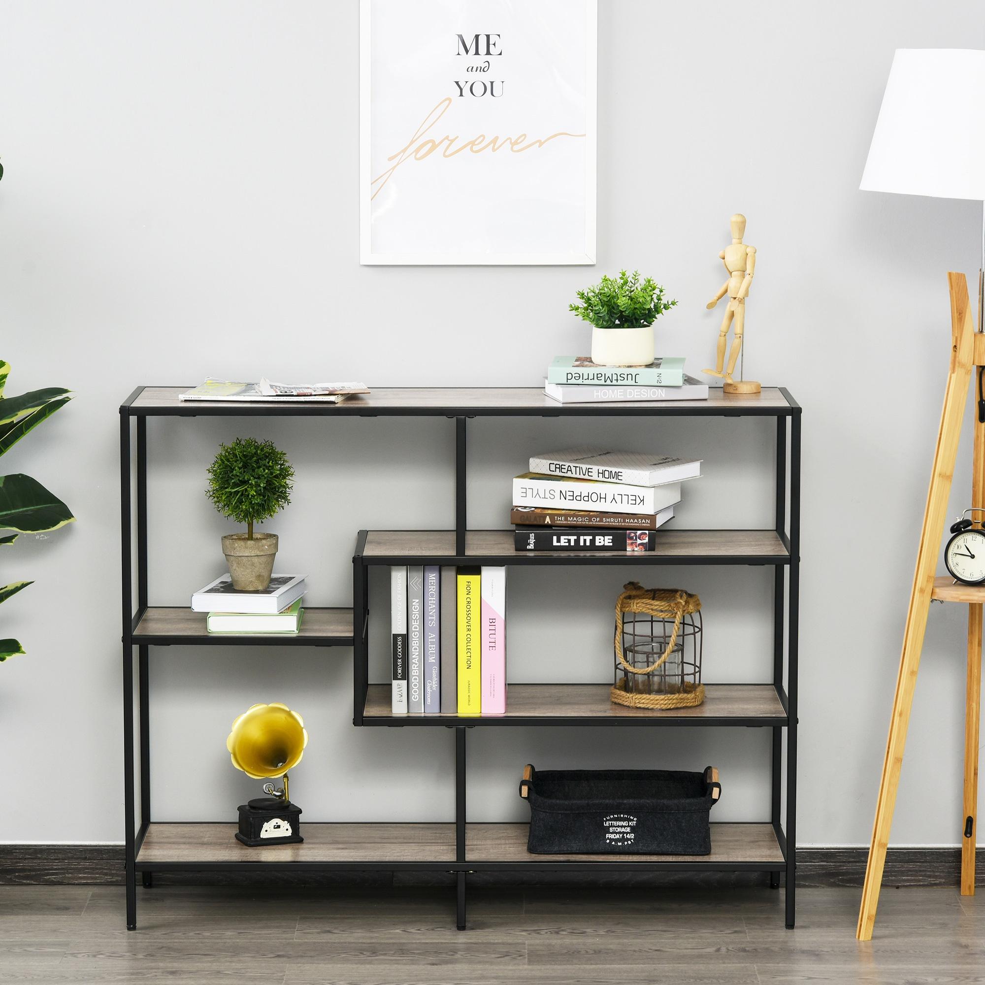 Libreria Scaffale 5 Ripiani 120x32x95 cm in Legno e Metallo Nero...