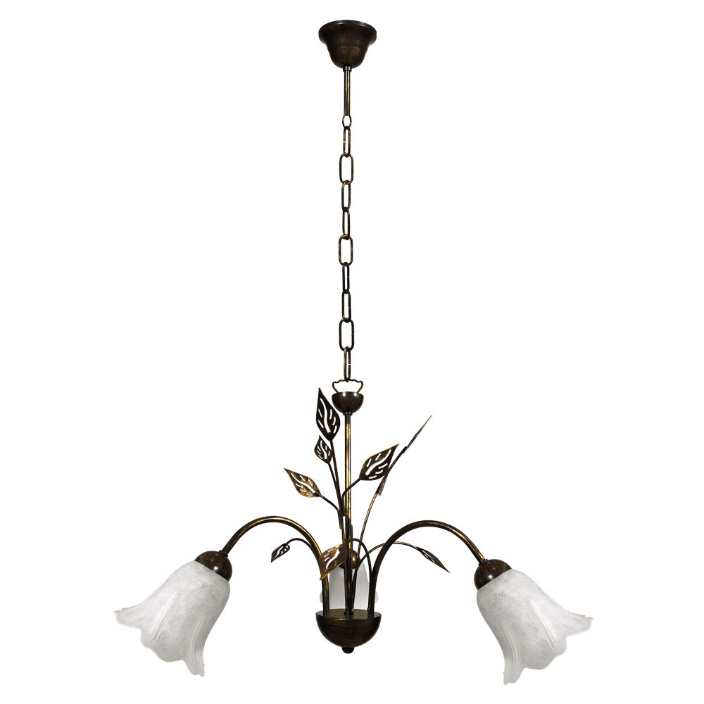 Image of Lampadario 3xE14 Montatura Marrone Oro Vetro Spugnato Bianco E-Energy Teresa
