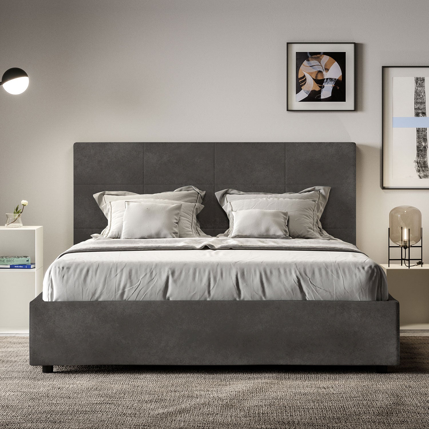 Letto Matrimoniale 160x200 cm Senza Rete Mika Grigio...