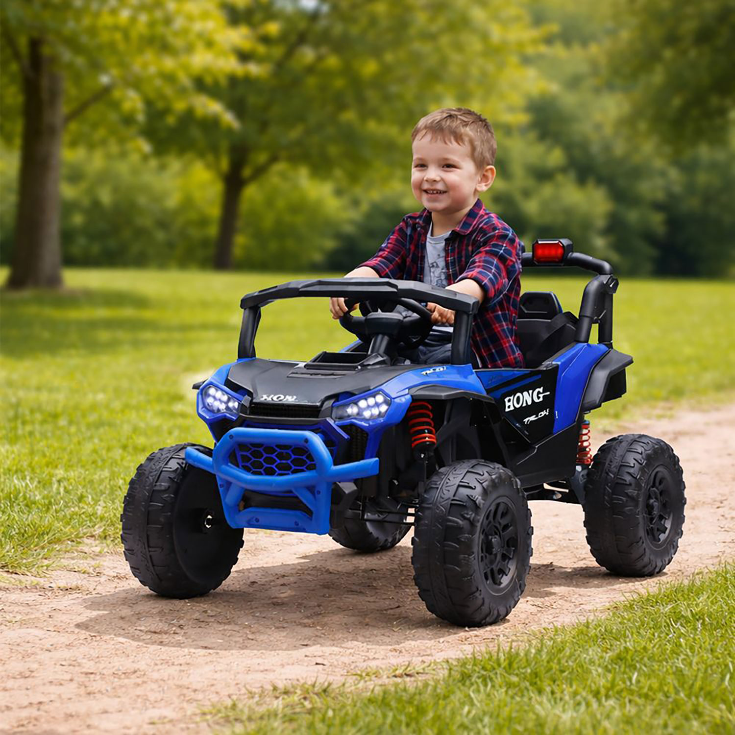 Macchina Elettrica per Bambini Buggy Safari 2 Motori da 35W con Telecomando Luci e Suoni Blu...