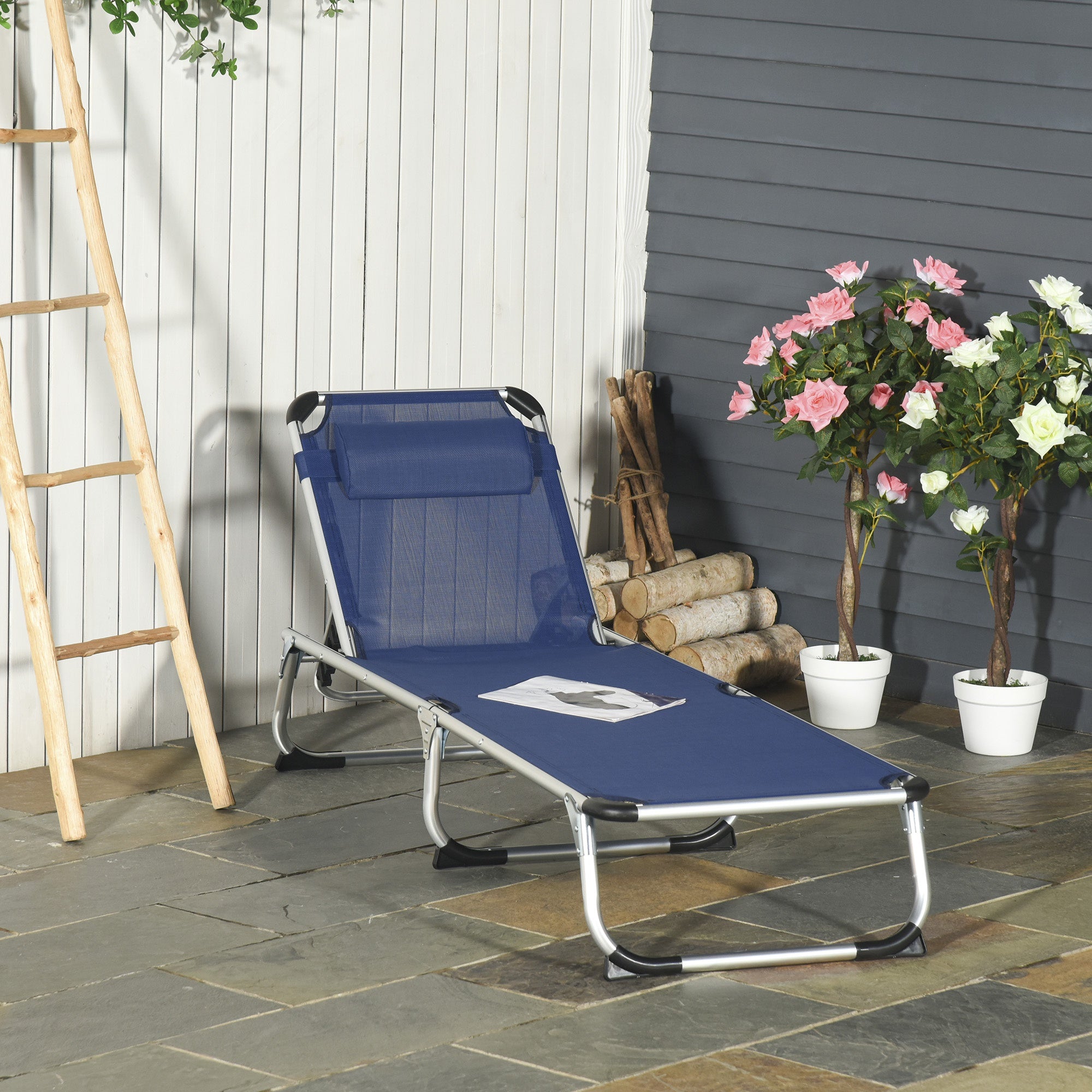 Lettino Prendisole Pieghevole da Giardino 60x170x76 cm in Alluminio e Textilene Blu...