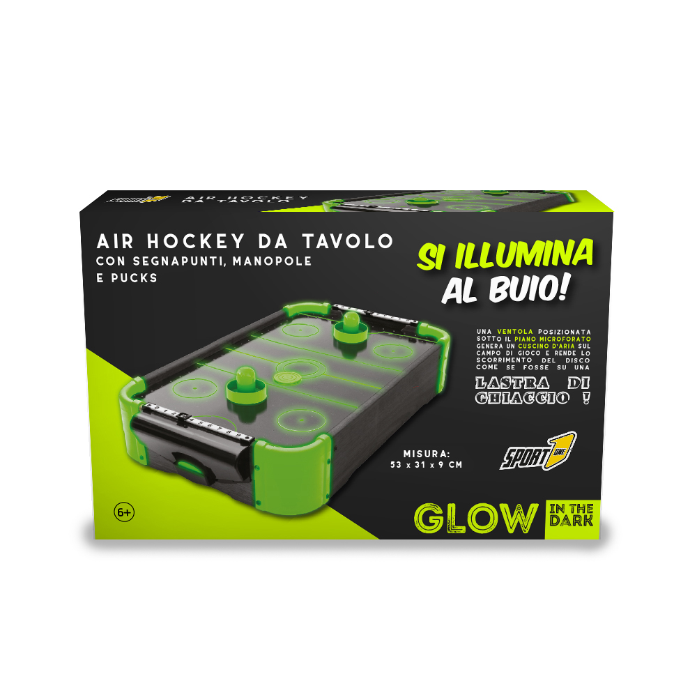 Air Hockey da Tavolo Lumen con Segnapunti Manopole e Pucks Nero e Verde...