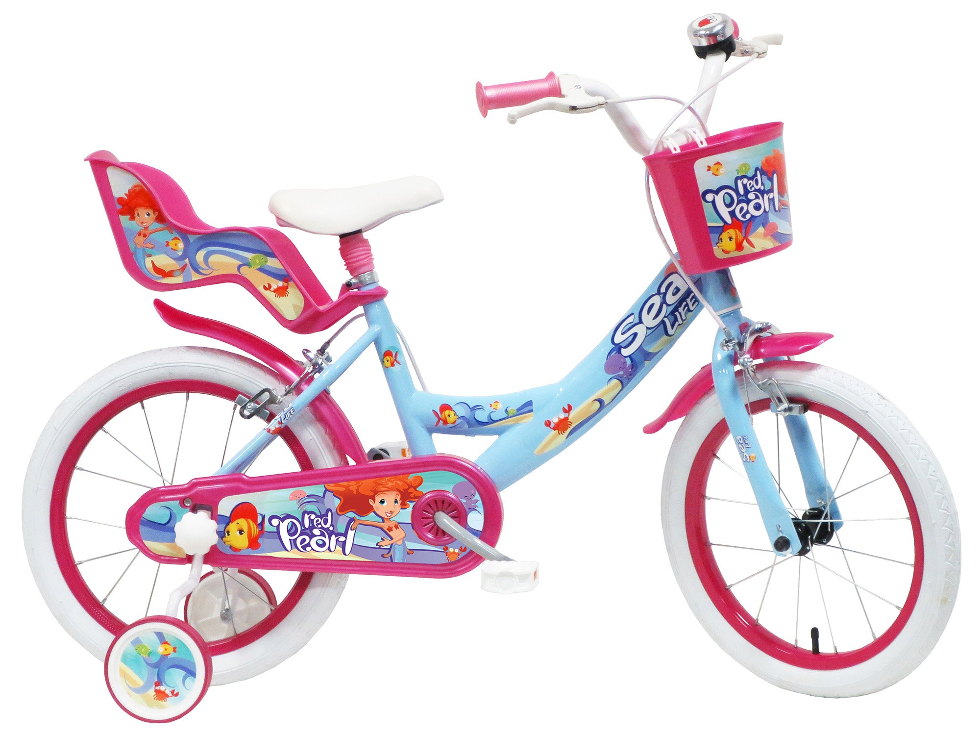 Bicicletta per Bambina 16" 2 Freni Sea Life Verde Marine e Rosa...