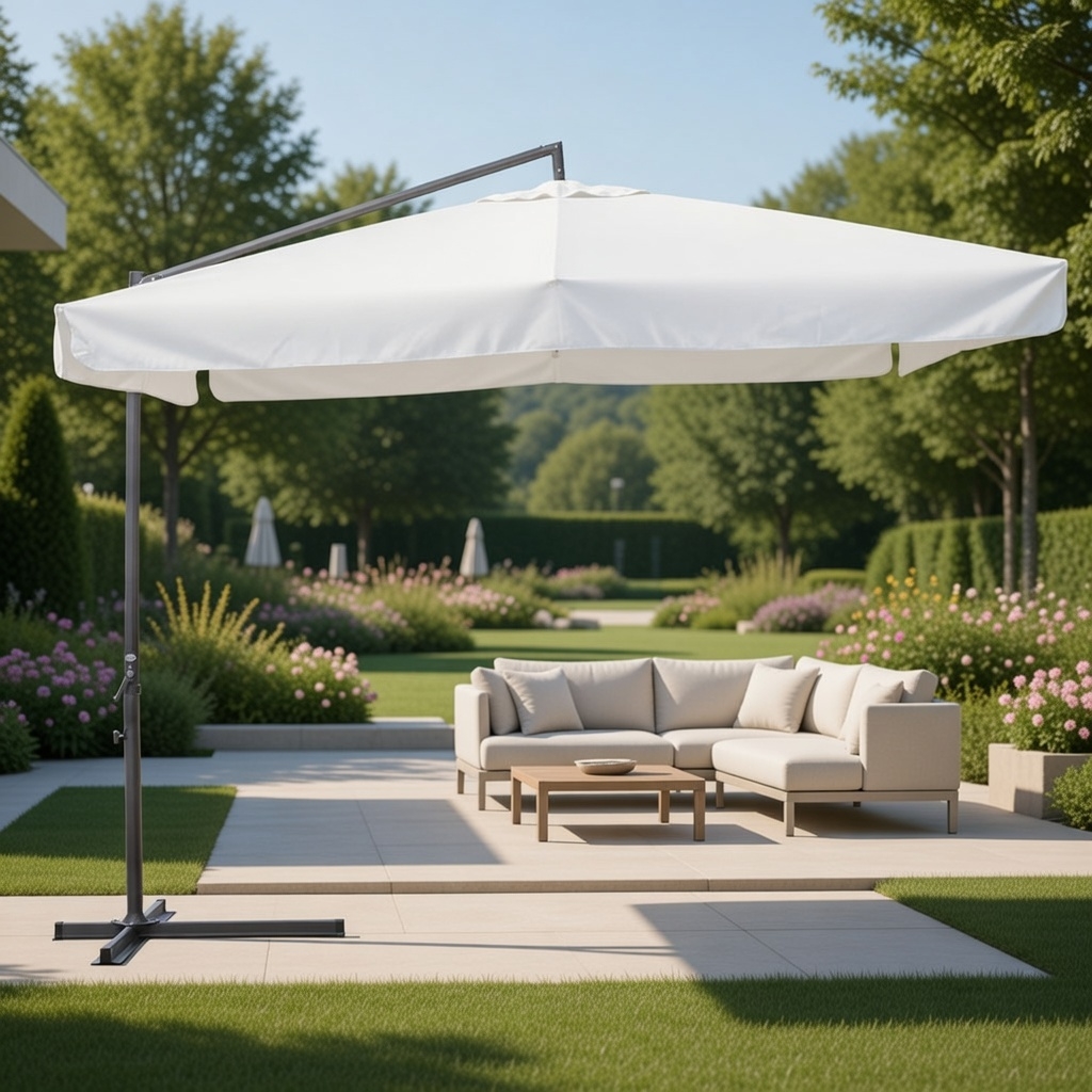 Ombrellone Decentrato 3x3 mt Struttura in Acciaio da Giardino Esterno Bianco...