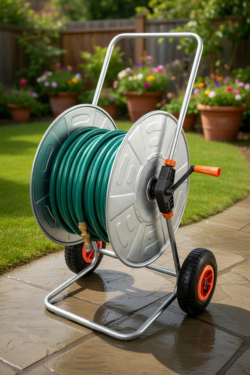 Carrello Avvolgitubo Semi-Professionale con Innesti Universali in Ottone Agrati 315RG in Acciaio Zincato Grigio...
