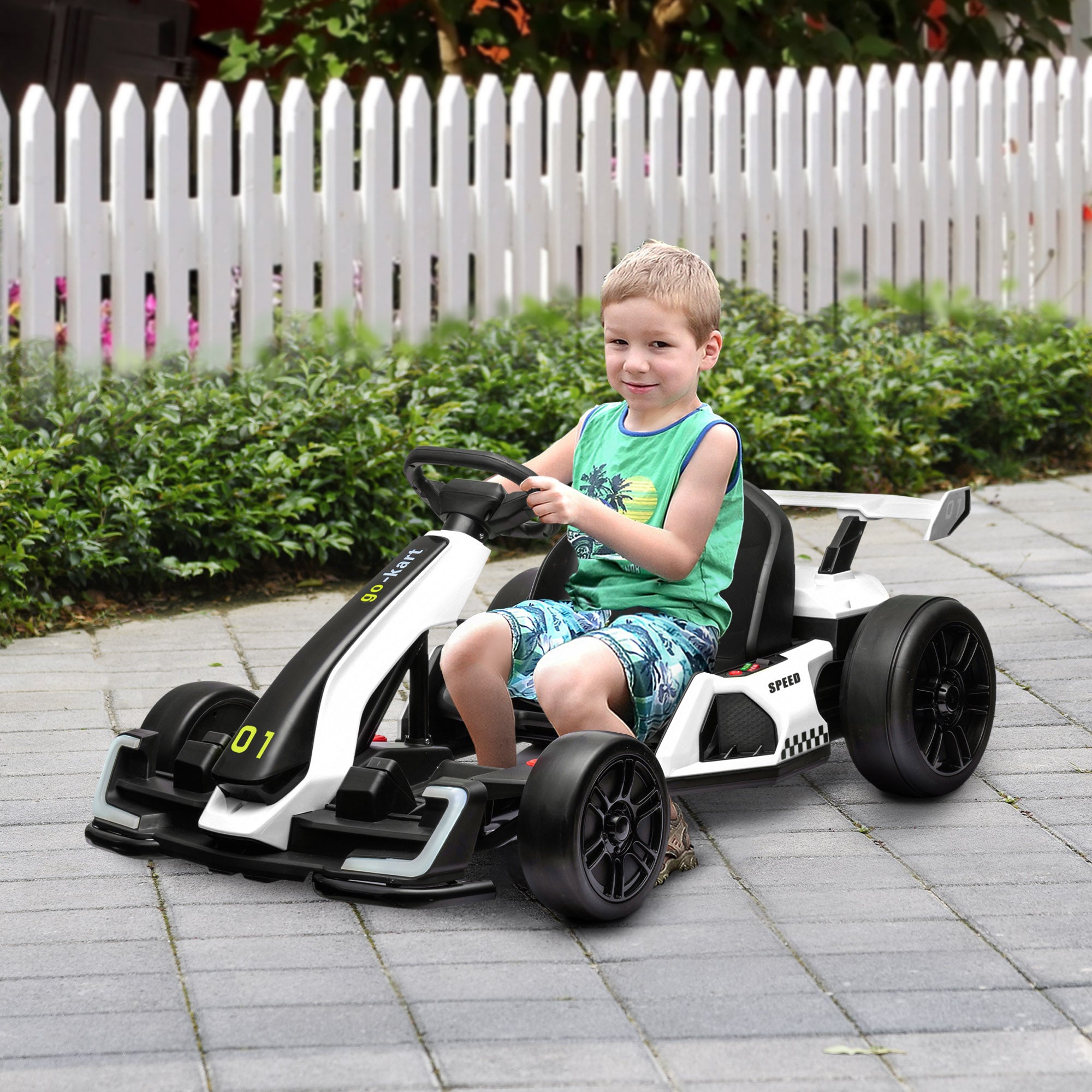 Go Kart Elettrico per Bambini 24V con Seggiolino Regolabile Bianco...