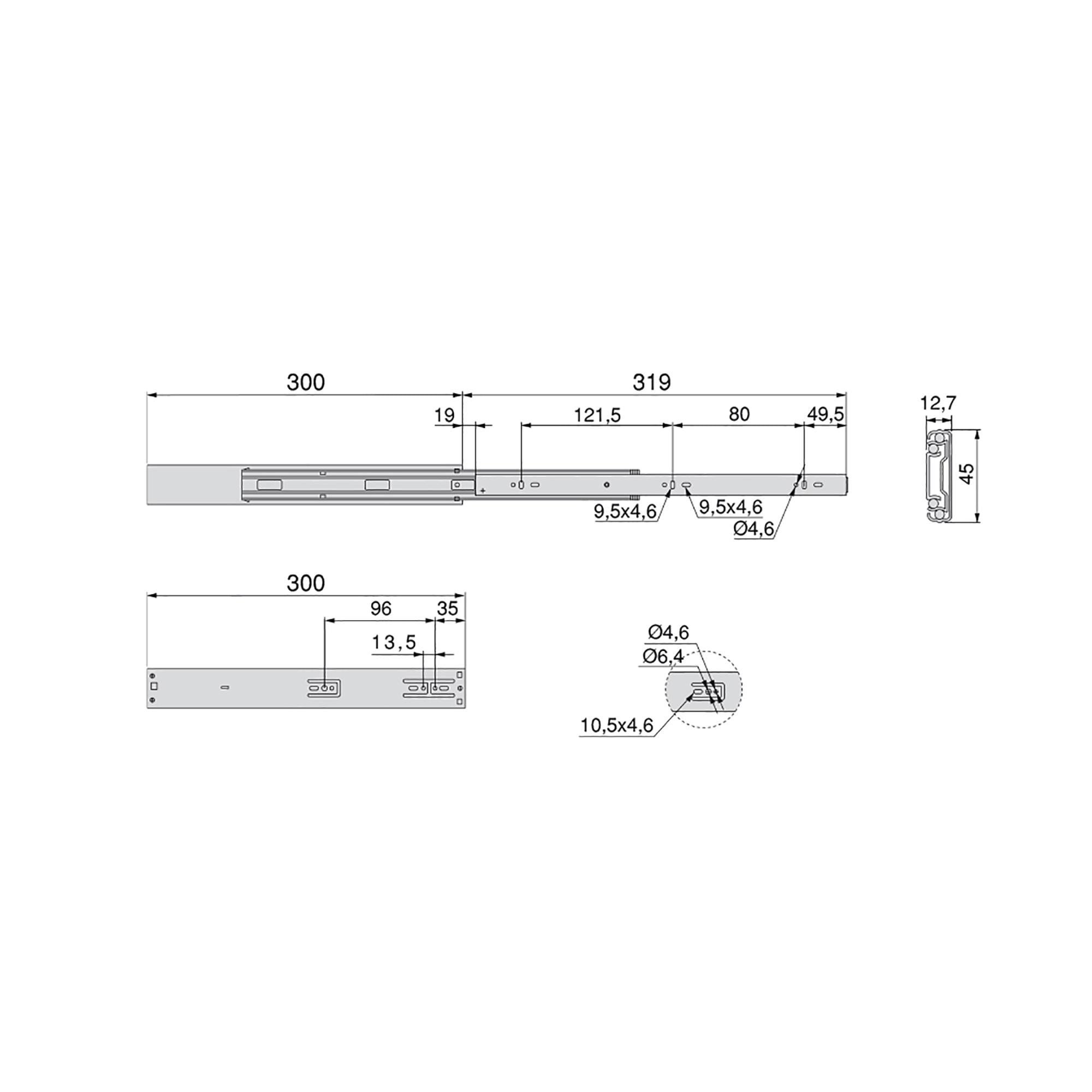 Kit Guide per Cassetti a Sfera 45 x 300 mm Estrazione Totale Chiusura Soft Zincato 5 Pezzi Emuca...