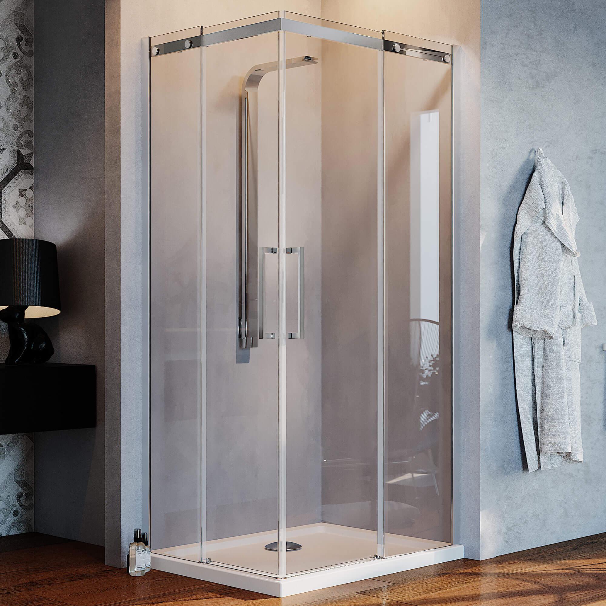 Box Doccia Angolare 80x80 cm 2 Ante Scorrevoli in Cristallo Trasparente 8mm H200 Fosterberg Horsens...