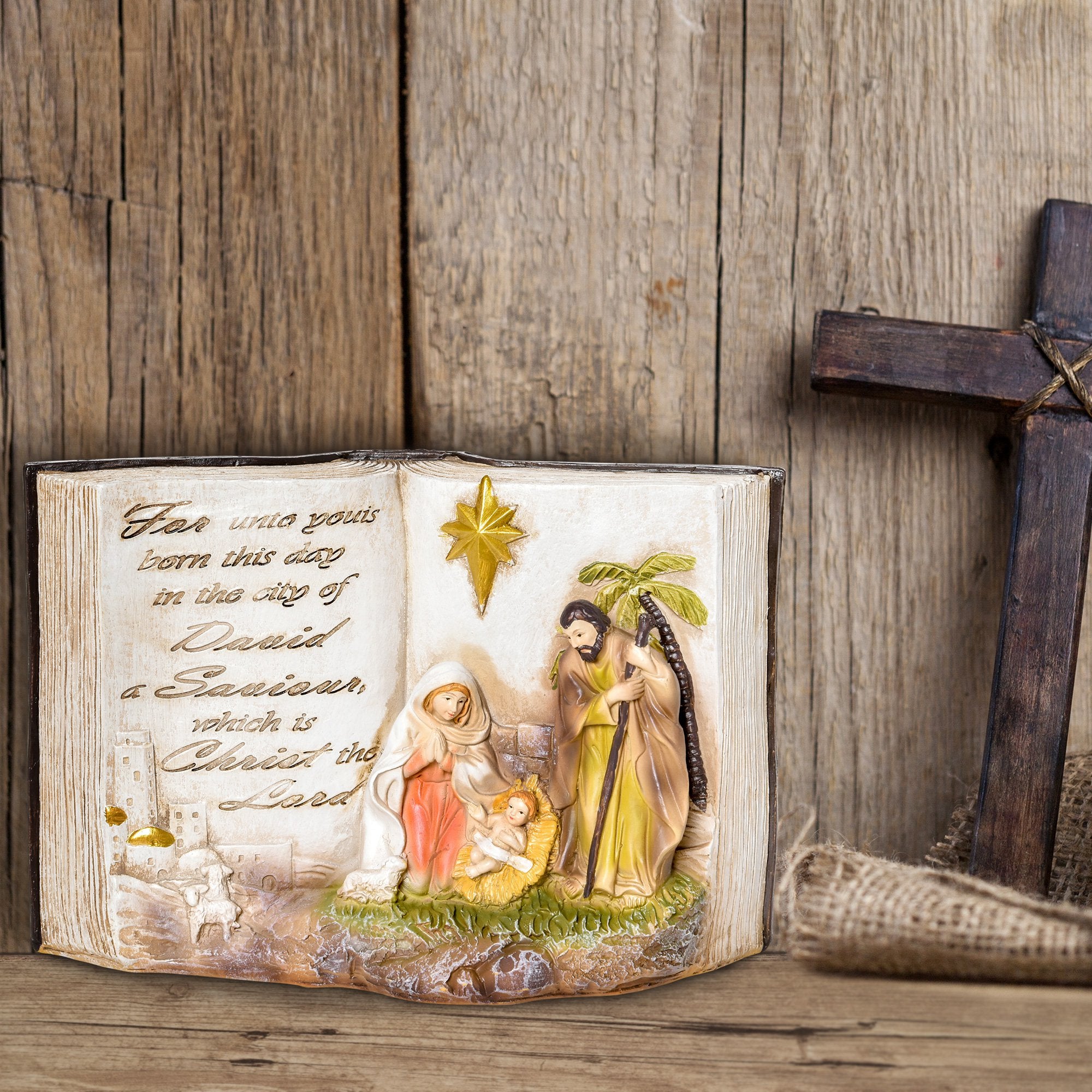 Presepe a Forma di Libro con Statuine 3D e Incisione in Resina...